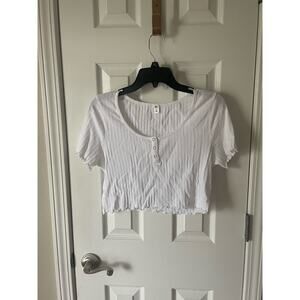 BP White short sleeve crop top textured with  simple knit pattern. A15